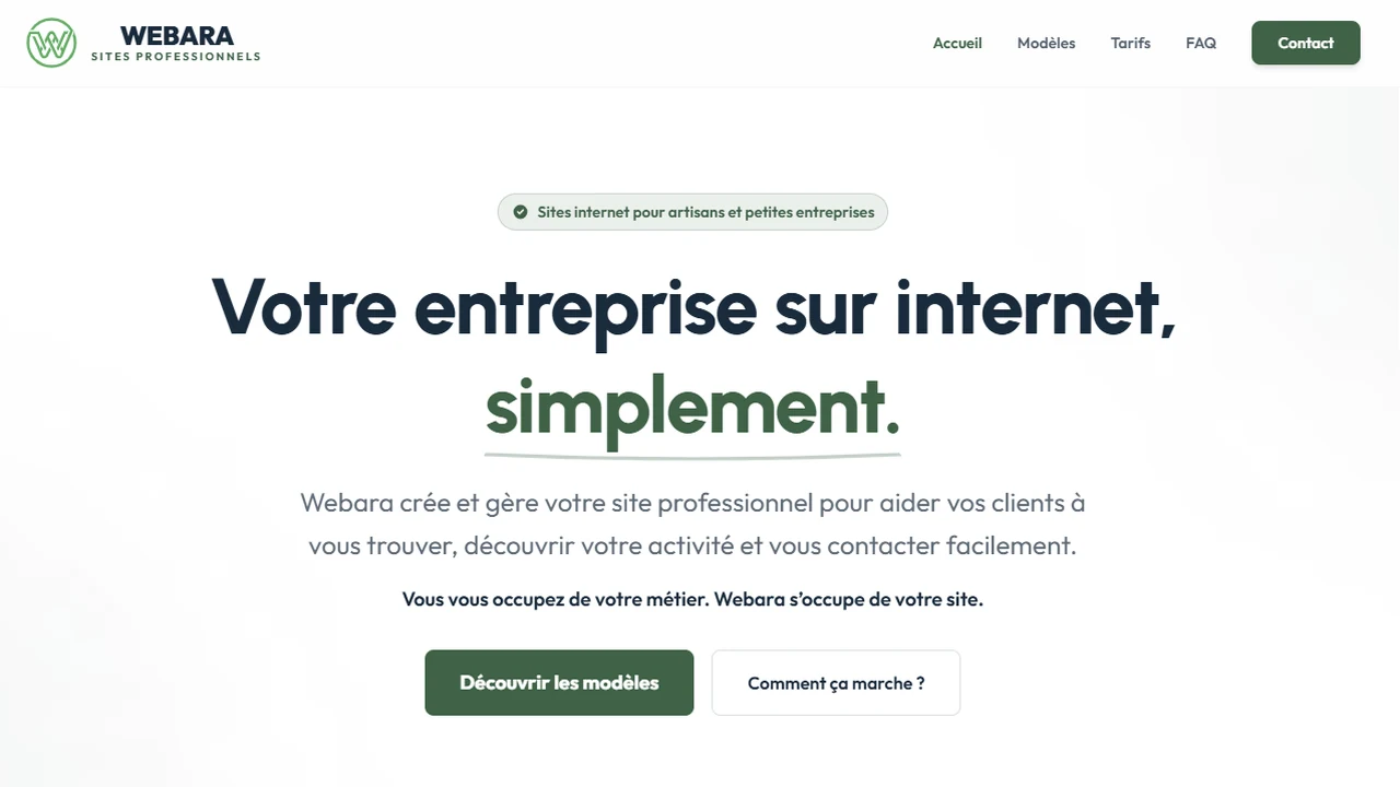 Capture du projet Webara de création de sites vitrines.